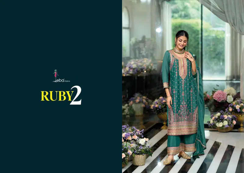 Ruby 2 By Eba Chinon Embroidery Designer Readymade Suits Exporters In India
